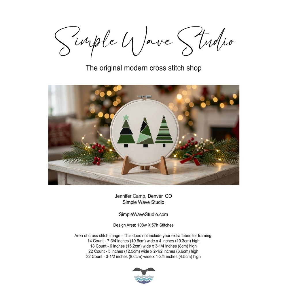 Christmas Tree Geometric Black & Green Counted Cross Stitch Pattern Chart